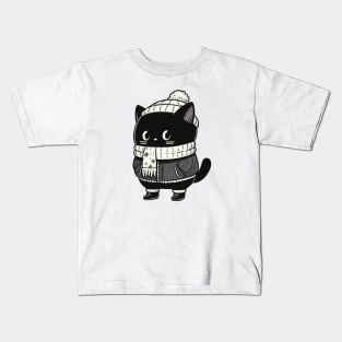 Winter Cold Black Cat Kids T-Shirt